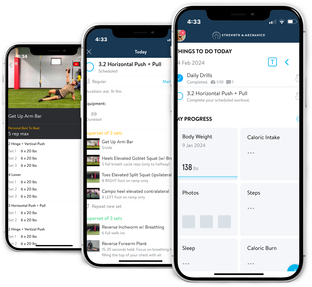 The training app showing workouts, drills and progress tracking